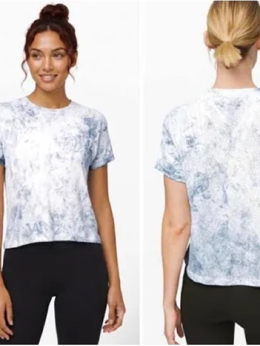 lululemon athletica Women's Short Sleeve Tie-Dye Crew Tee - Light Blue & White